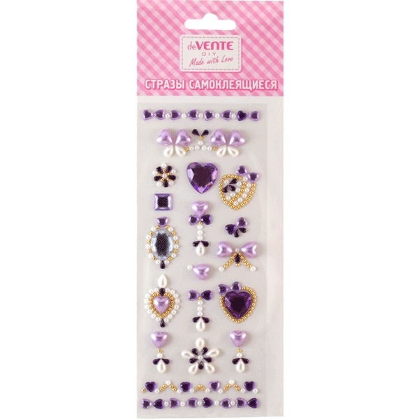 Стразы самоклеящиеся, композиция 75*180 мм, цв.: фиолетовый, deVENTE Сердечки