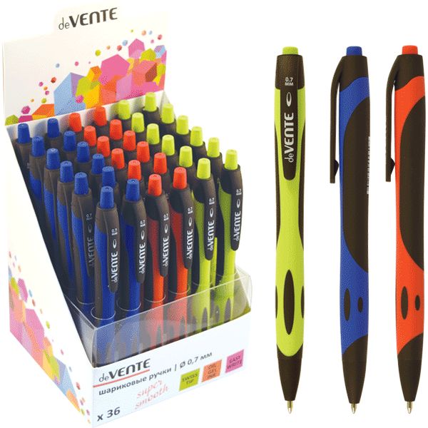 Ручка шариковая автомат., синяя, Ø 0.7 мм, эрг. корпус, софт-тач, deVENTE Enigma_3 дизайна