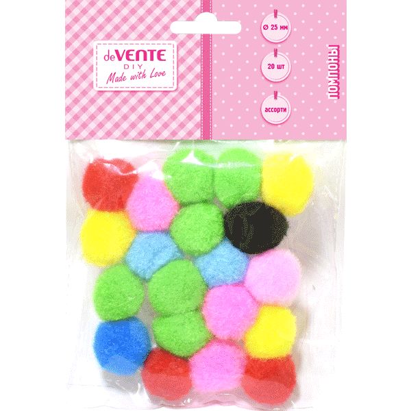 Помпоны Ø25 мм, 20 шт., микс цветов, deVENTE DIY Акция!