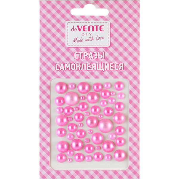 Стразы самоклеящиеся, карточка 75*65 мм (разный р-р), цв.: пурпурный, deVENTE Жемчуг