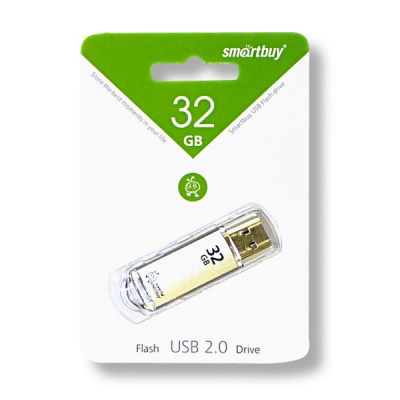 Флеш-накопитель USB 2.0, 32 ГБ, Smartbuy V-Cut Silver/сверкающий серебристый