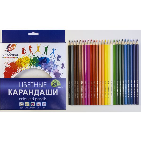 Карандаши цветные 24 шт., деревянные, шестигранные, 4М, ЛУЧ Классика цвета (в к/к) Карандаши цветные 24 шт., деревянные, шестигранные, 4М, ЛУЧ Классика цвета (в к/к)