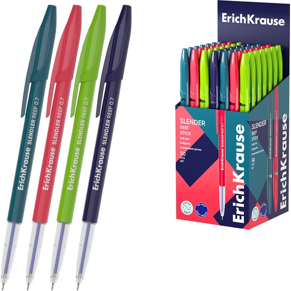 Ручка шариковая синяя, 0.7 мм "игла", super glide TEC, ErichKrause Slender Stick Reef_4 дизайна Ручка шариковая синяя, 0.7 мм "игла", super glide TEC, ErichKrause Slender Stick Reef_4 дизайна