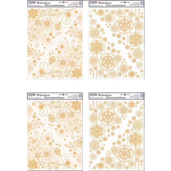 Наклейка новогодняя Darlens "Уголки_Золотые снежинки", 30*42 см, статическая, 4 дизайна (для окон)