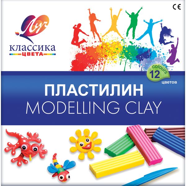 Пластилин классический ЛУЧ Классика цвета, 12 цветов, 240 г, стек в комплекте, к/уп.