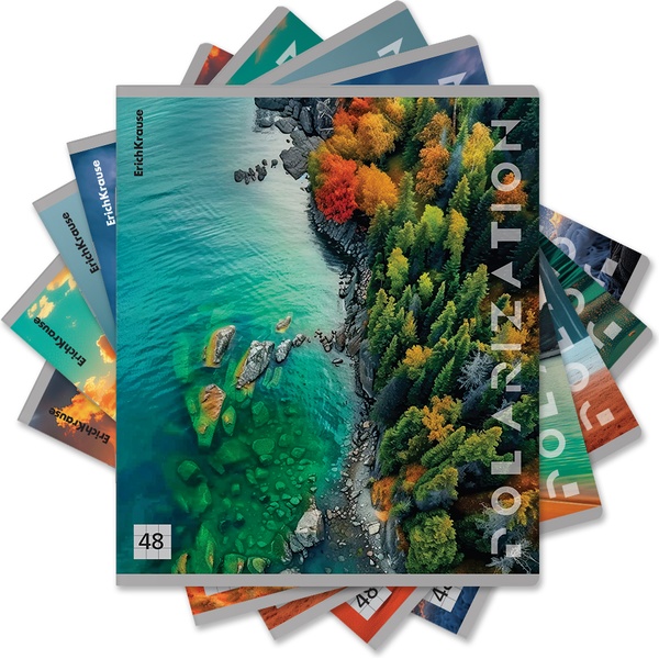 Тетрадь А5, клетка, 48 л., на скобе, 60 г/м², пласт. обл., ErichKrause CoverProBook Polarization_MIX-PACK Акция!