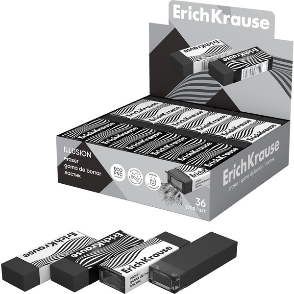 Ластик с магнитом для стружки ErichKrause Illusion, Eco-PVC, прямоугольный, 50*20*10 мм, картон. держатель, 4 дизайна Ластик с магнитом для стружки ErichKrause Illusion, Eco-PVC, прямоугольный, 50*20*10 мм, картон. держатель, 4 дизайна