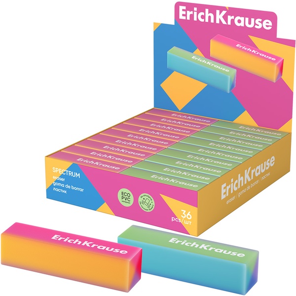 Ластик ErichKrause Спектр, Эко-ПВХ, прямоугольный, 60*15*15 мм, 2 дизайна