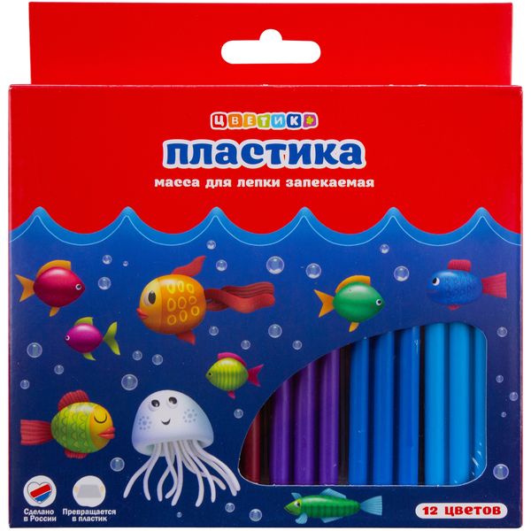 Пластика (полимерная глина) ЦВЕТИК, в наборе, 12 цветов по 20 г, запекаемая