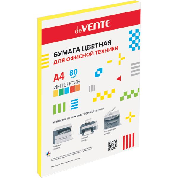 Бумага цветная А4/80/50 л., интенсив, желтая, deVENTE Бумага цветная А4/80/50 л., интенсив, желтая, deVENTE