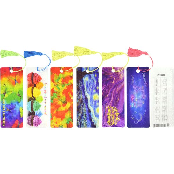 Закладка-линейка пластиковая, 152*57 мм, кисточка, табл. умнож. на обороте, deVENTE_6 дизайнов   Акция!