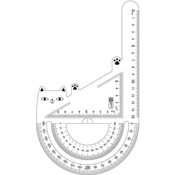 Инструмент чертежный 3 в 1: разметка 15 см,  углами 30/60/90, транспортир, ФЕНИКС+ Кот_прозр.