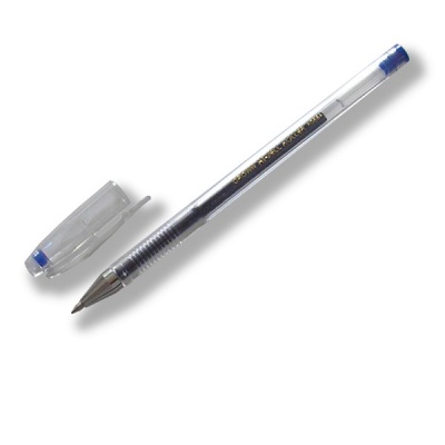 Ручка гелевая синяя, лин. 0.5 мм, ДП 560 м, рифл. грип, метал. н-к, Crown Hi-Jell 