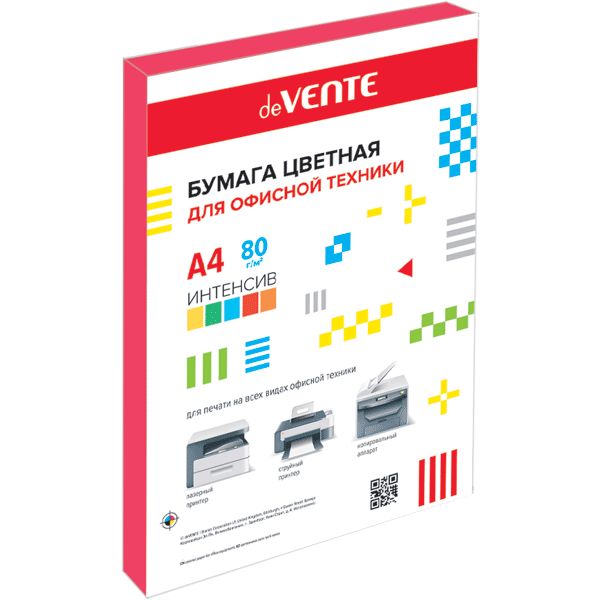 Бумага цветная А4/80/100 л., интенсив, красная, ПЭТ с подложкой, deVENTE