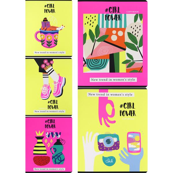 Тетрадь А5, клетка, 48 л., на скобе, 65 г/м², софт-тач, пантон 6+0, Collezione Женский стиль-1_5 дизайнов