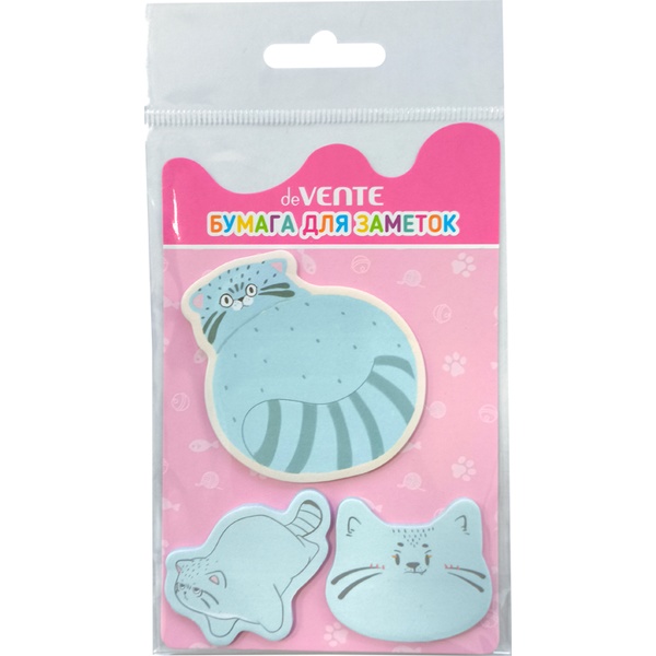 Бумага для заметок с клеевым краем, 40*40 мм/70*70 мм, 3*20 л., 80 г/м², с печатью, deVENTE Cat