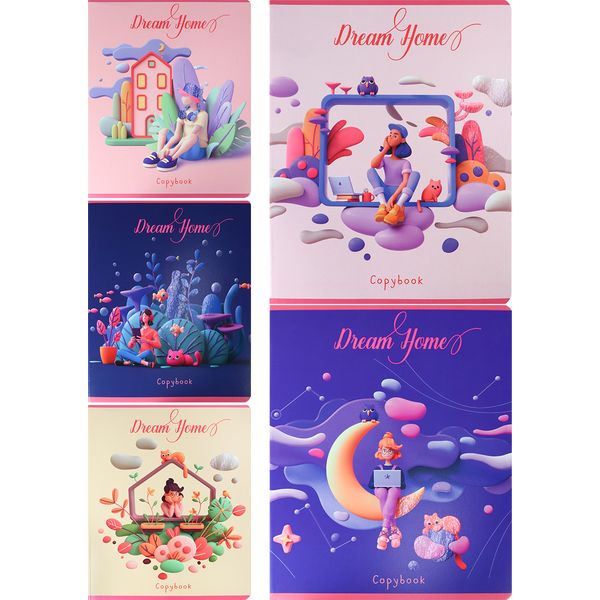 Тетрадь А5, клетка, 48 л., на скобе, 65 г/м², UV-лак, Collezione Дом мечты_5 дизайнов