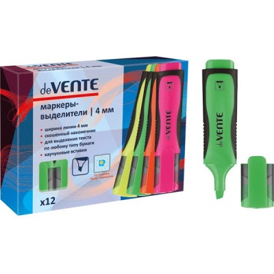 Текстмаркер зеленый, неоновый, ШЛ 1-4 мм, н-к "клин", эрг. корпус, deVENTE