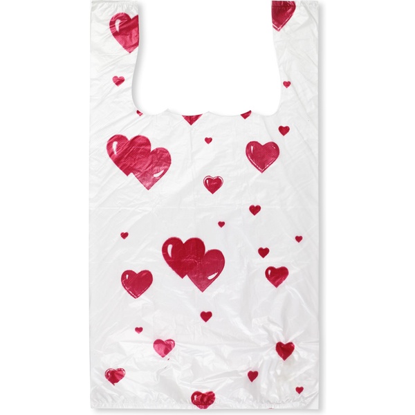 Пакет-майка 28*50*16 см, 12 кг, ПНД 12 мкм, белый, СЕРДЕЧКИ (100 шт.)