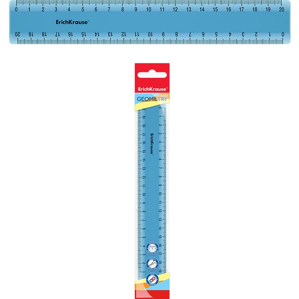 Линейка 20 см, пластиковая, полупрозрачная, синяя, ErichKrause Standard