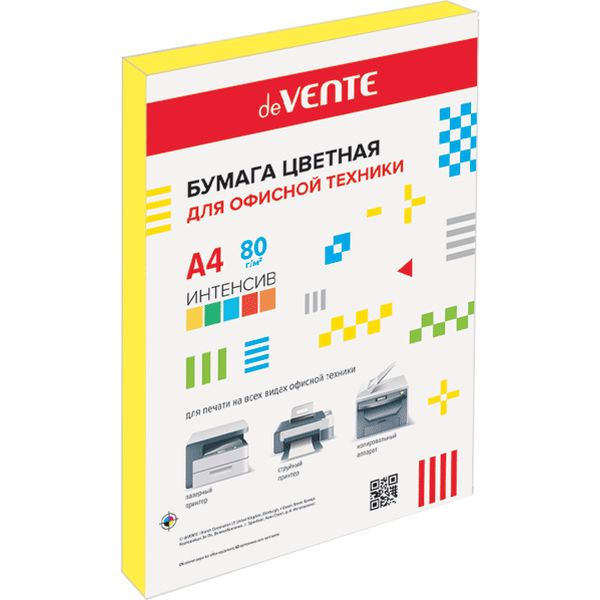 Бумага цветная А4/80/100 л., интенсив, желтая, deVENTE Бумага цветная А4/80/100 л., интенсив, желтая, deVENTE