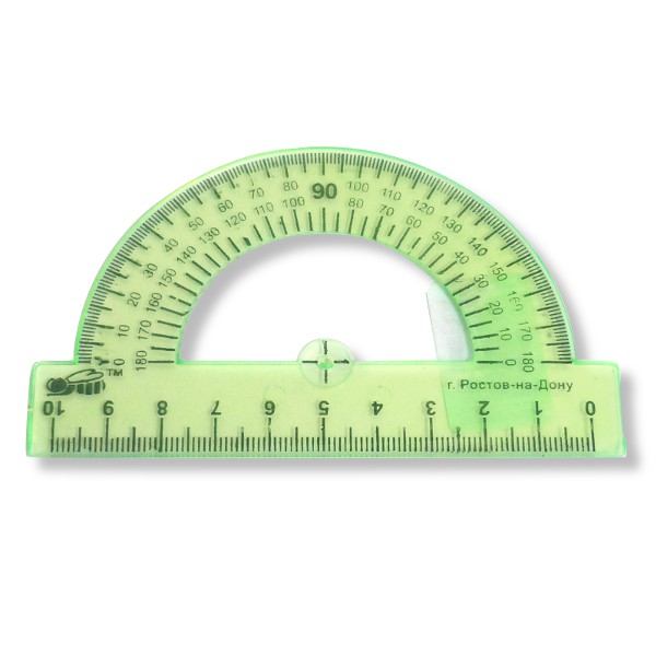 Транспортир 180°/10 см, пластиковый, полупрозрачный, ассорти 5 цветов, ПЧЕЛКА