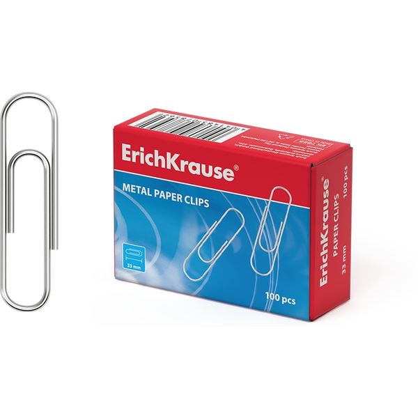 Скрепки 33 мм, оцинкованные, овальные, 100 шт., к/к, ErichKrause