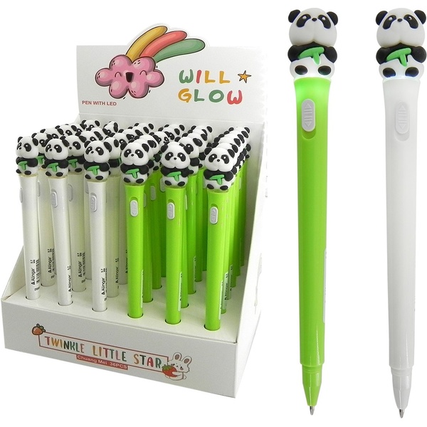 Ручка шариковая с декором, синяя, 0.7 мм, LED-подсветка, Alingar Панда_2 дизайна Акция!