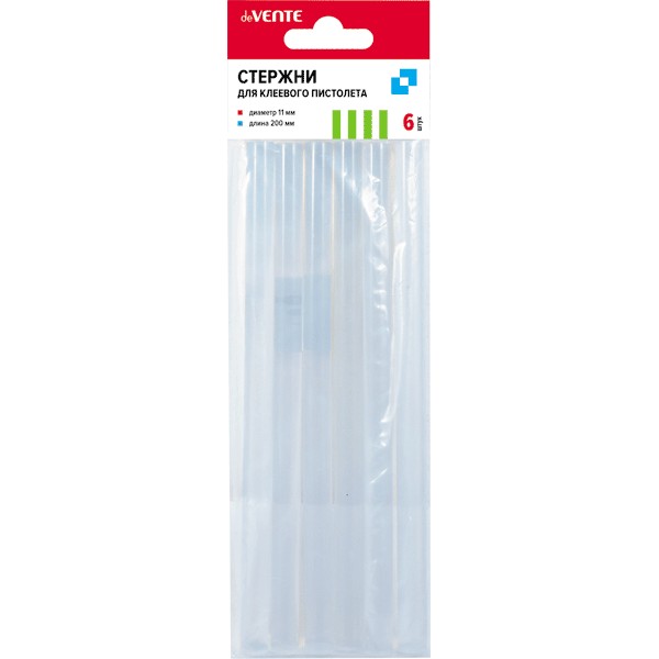 Стержень клеевой для термопистолета, Ø 11 мм, Д 200 мм, прозрачный, deVENTE (6 шт.)