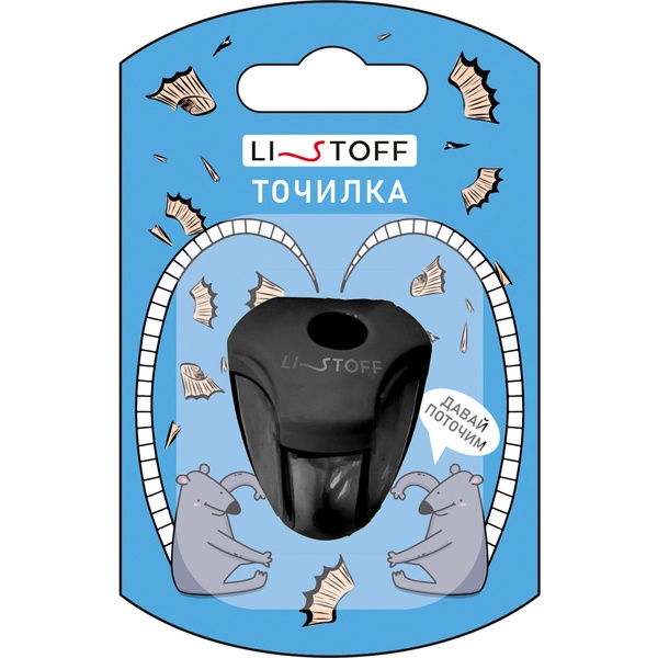 Точилка пластиковая, 1 отв., контейнер, Listoff Крыски_черная