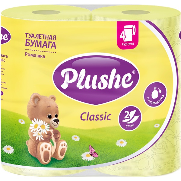 Бумага туалетная  Plushe Classic Ромашка 2-х слойная 4 шт. 