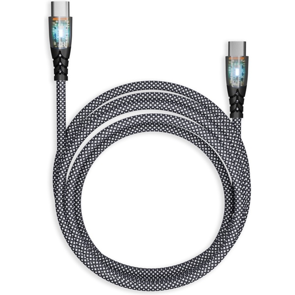 Дата-кабель Smartbuy Type C - Type C, прозрачные наконечники, нейлон, длина 1,0 м, до 3А, черный