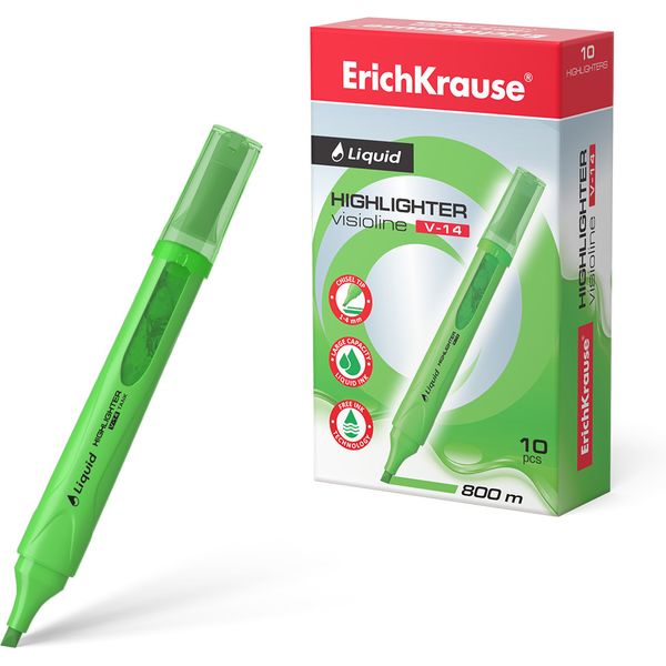 Текстовыделитель ErichKrause Liquid Visioline V-14 Neon, зеленый, линия 0.6-4 мм, н-к "клин"