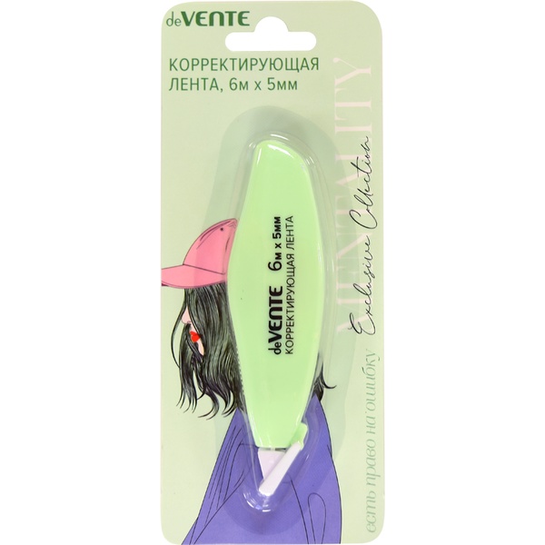 Лента корректирующая 5 мм* 6 м, фронт. аппликатор, непрозр. корпус, deVENTE Mentality_салатовая_Акция!