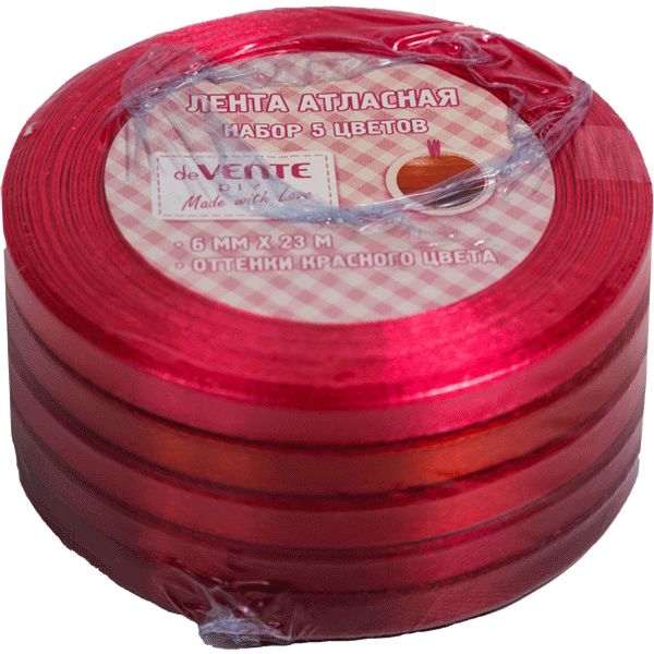 Ленты декоративные атласные, 6 мм* 23 м, красное ассорти, deVENTE DIY (5 шт.)