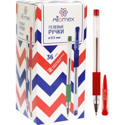 Ручка гелевая красная, Ø 0.5 мм, эрг. грип, метал. н-к, Attomex