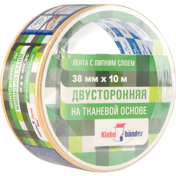 Лента клейкая 2-сторонняя, 38 мм * 10 м, 230 мкм, тканевая основа, Klebebande