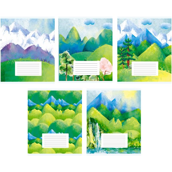 Тетрадь А5, линия, 24 л., на скобе, 60 г/м², Listoff Горный пейзаж_5 дизайнов