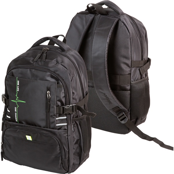 Рюкзак универсальный deVENTE Street Style_черный с зеленым, 48*31*17 см, 25 л, 700  г, 2 отд., 5 карманов