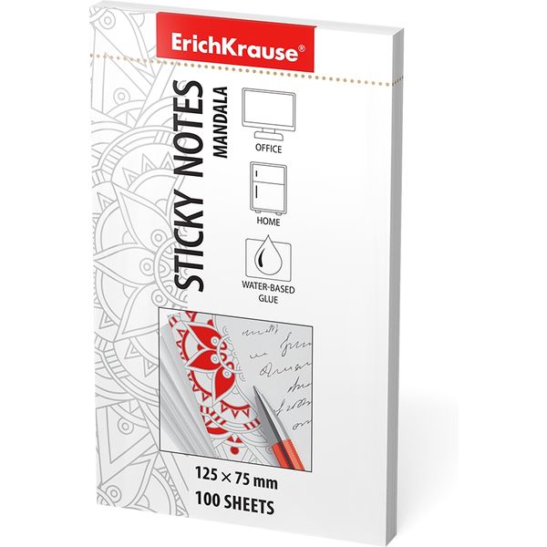 Бумага для заметок с клеевым краем, 125*75 мм, 100 л., 70 г/м2, белая, ErichKrause Mandala  Акция!