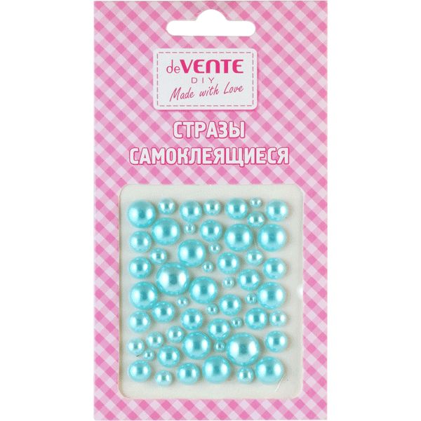 Стразы самоклеящиеся, карточка 75*65 мм (разный р-р), цв.: голубой, deVENTE Жемчуг