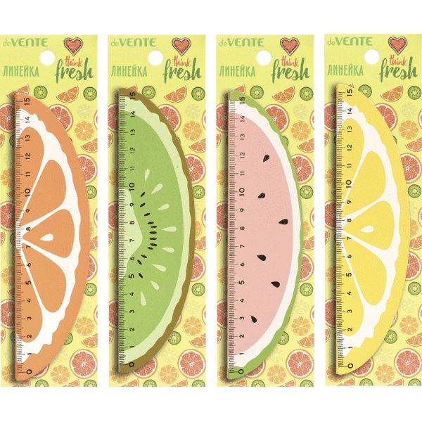 Линейка 15 см, деревянная, фигурная, ассорти 4 дизайна, deVENTE Fruits Линейка 15 см, деревянная, фигурная, ассорти 4 дизайна, deVENTE Fruits