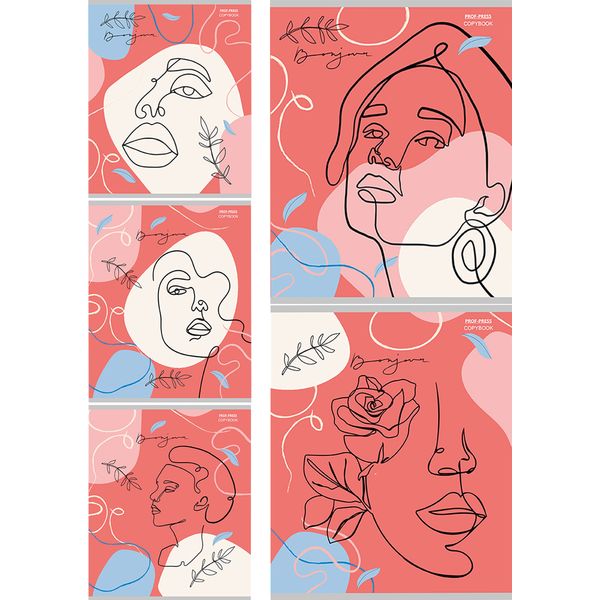 Тетрадь А5, клетка, 48 л., на скобе, 60 г/м², Prof-Press Портреты линиями_5 дизайнов