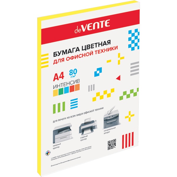 Бумага цветная А4/80/20 л., интенсив, желтая, deVENTE Бумага цветная А4/80/20 л., интенсив, желтая, deVENTE