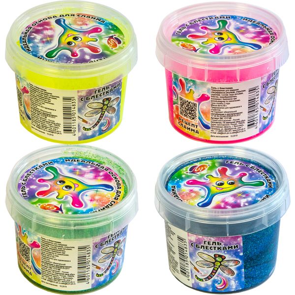 Гель для изготовления слаймов ЛУЧ, в баночке 85 г, блестки, 4 цвета ассорти   Акция!