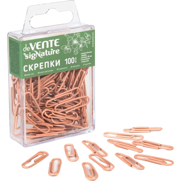 Скрепки 28 мм 100 шт в пластиковой коробк,  стальные овальные, deVENTE sigNATURE_пудрово-розовый