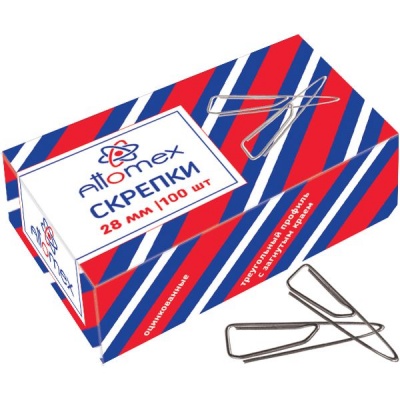 Скрепки 28 мм, оцинкованные, 100 шт., треугольные, в к/к, Attomex Скрепки 28 мм, оцинкованные, 100 шт., треугольные, в к/к, Attomex