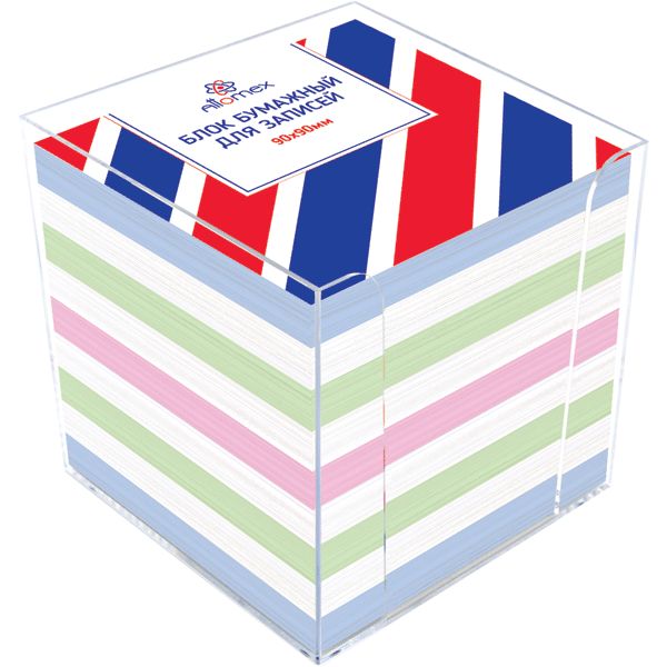 Бумага для заметок в подставке, 9*9*9 см, 65 г/м², пастельная, 3 цвета + белая, Attomex