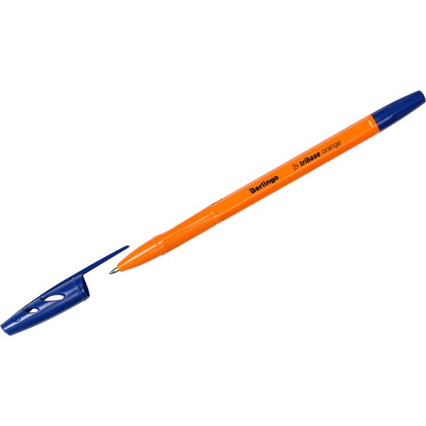 Ручка шариковая, синяя, Ø 0.7 мм, рифл. упор, BERLINGO Tribase Orange