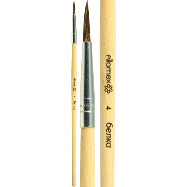 Кисть белка, №4, круглая, деревянная ручка, натур, Attomex